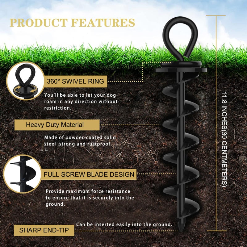 Eurmax USA Heavy Duty Dog Tie Out Stake for Large Dogs up to 210 lbs Dog Stakes for Outside,Dog Anchor, Gadgets, Accessories for Dogs,Dog Runner Leash Stake Trampoline Stakes(2,Medium,Black) - Image 2